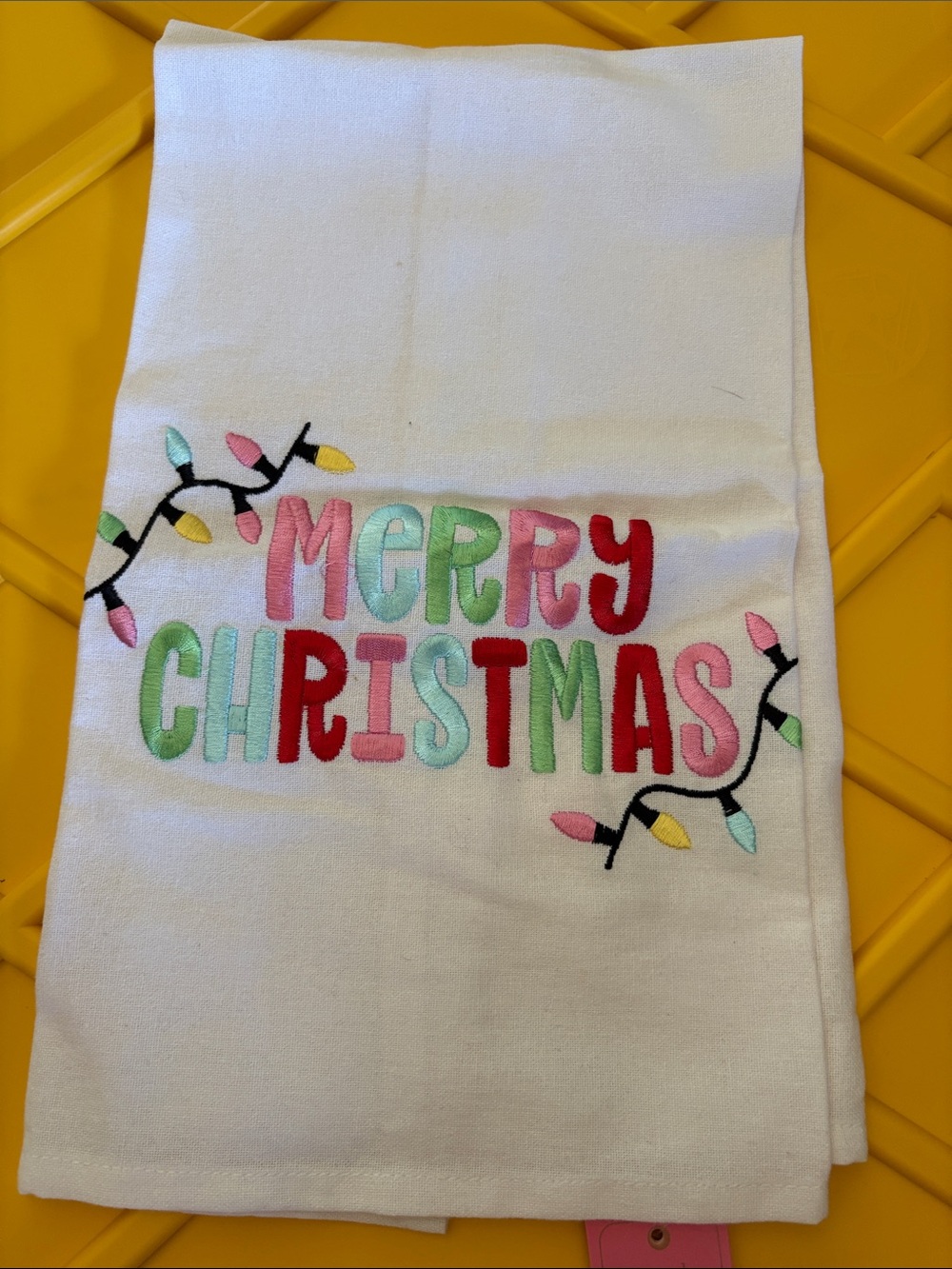 Merry Christmas Embroidered Holiday Kitchen Towel - White